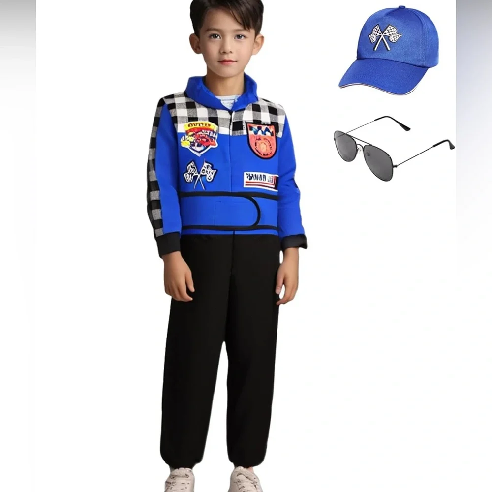 NEW Kids Race Car Driver Costume Blue and Black